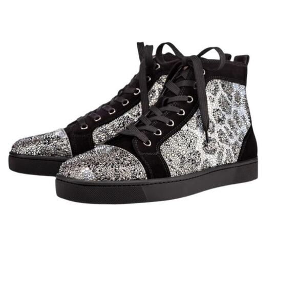Christian Louboutin Louis Strass Crystal Leopard High Top Sneakers Men's Size 39 - Picture 1 of 11